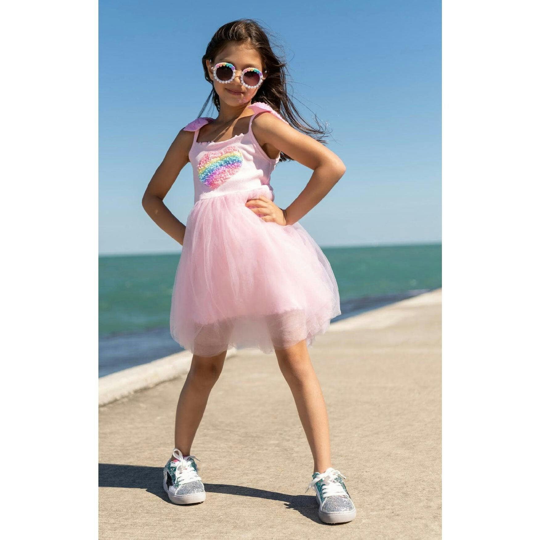 3D Rainbow Heart Tulle Dress