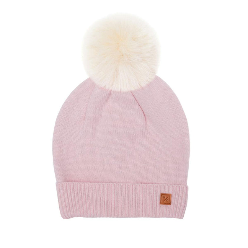 Kids Knit Winter Hat with Faux Fur Pom