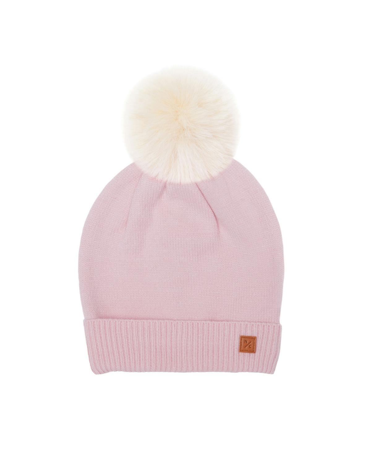 Kids Knit Winter Hat with Faux Fur Pom