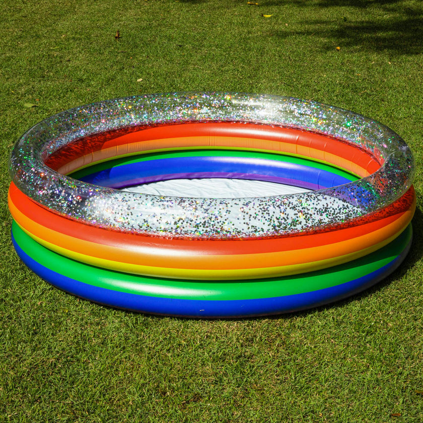Rainbow Collection Sunning Pool 3-Ring Inflatable Pool Multicolor Glitter