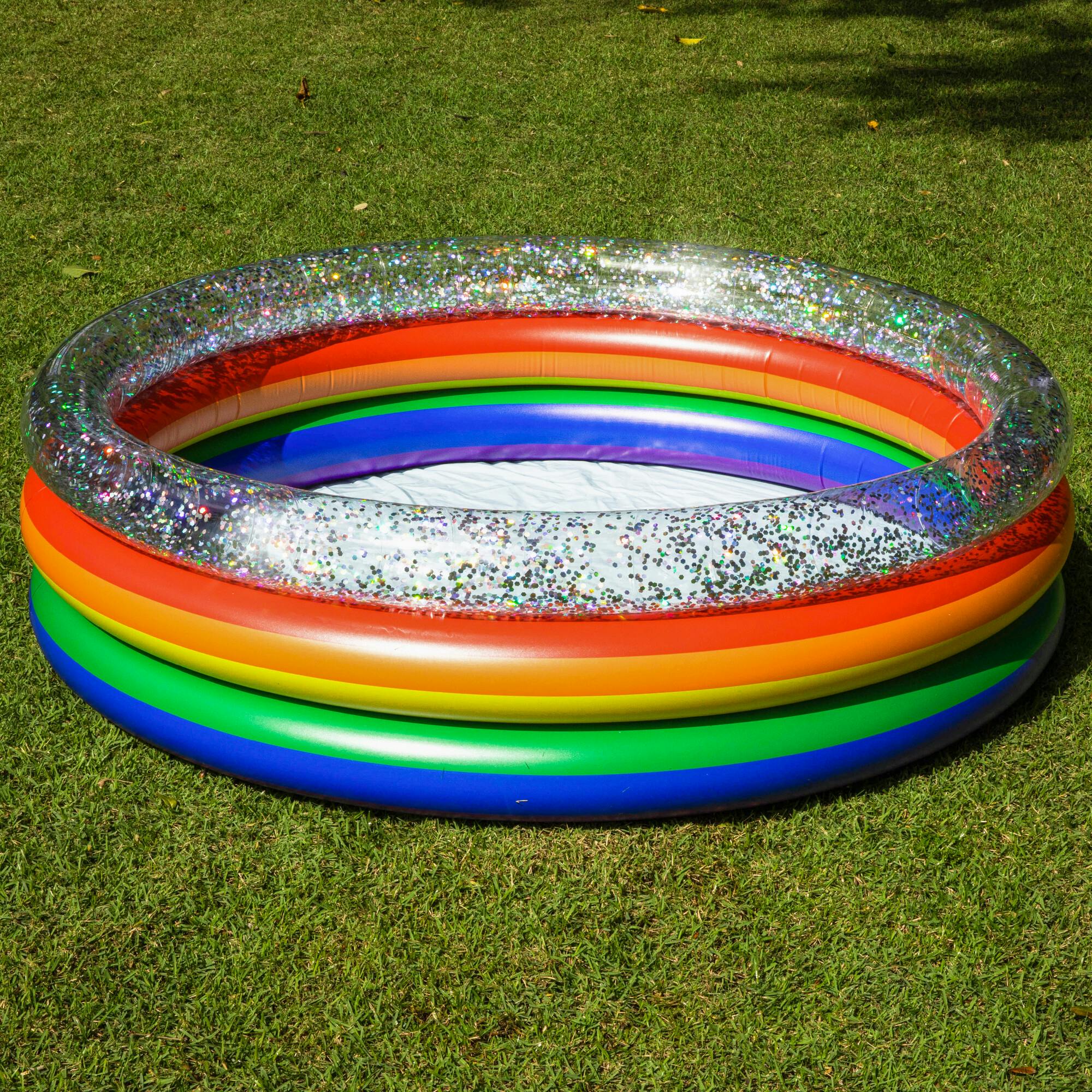 Rainbow Collection Sunning Pool 3-Ring Inflatable Pool Multicolor Glitter