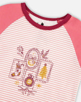Organic Cotton Long Sleeve Two Piece Printed Christmas Stocking Pajama Set Pink