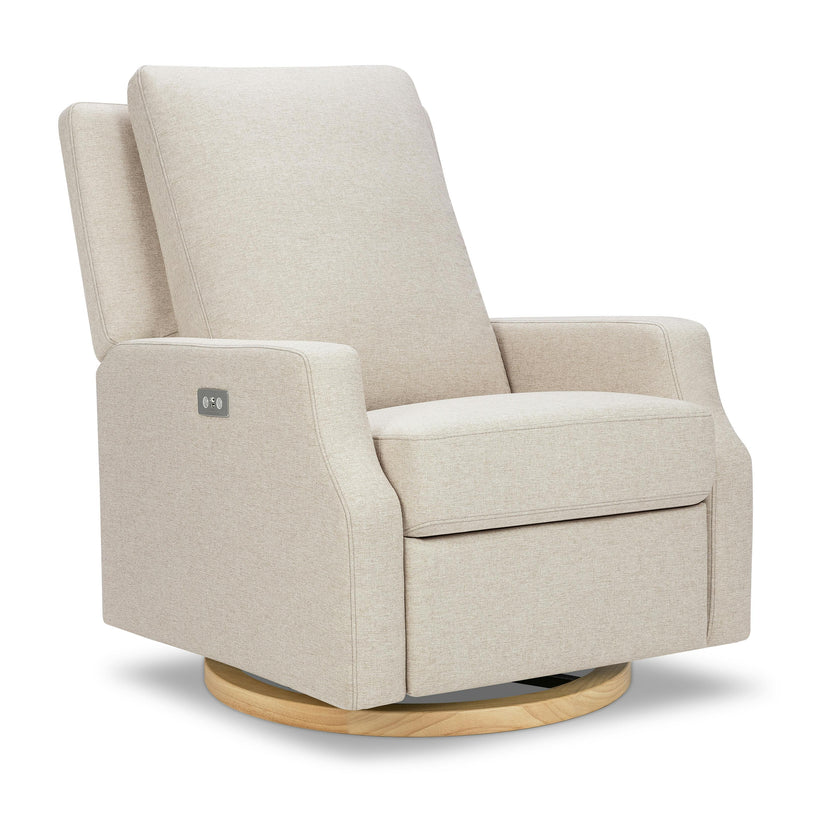Crewe Electronic Recliner and Swivel Glider in Eco-Performance Fabric | Water Repellent & Stain Resistant in Performance Beach Eco-Weave with Light Wood Base