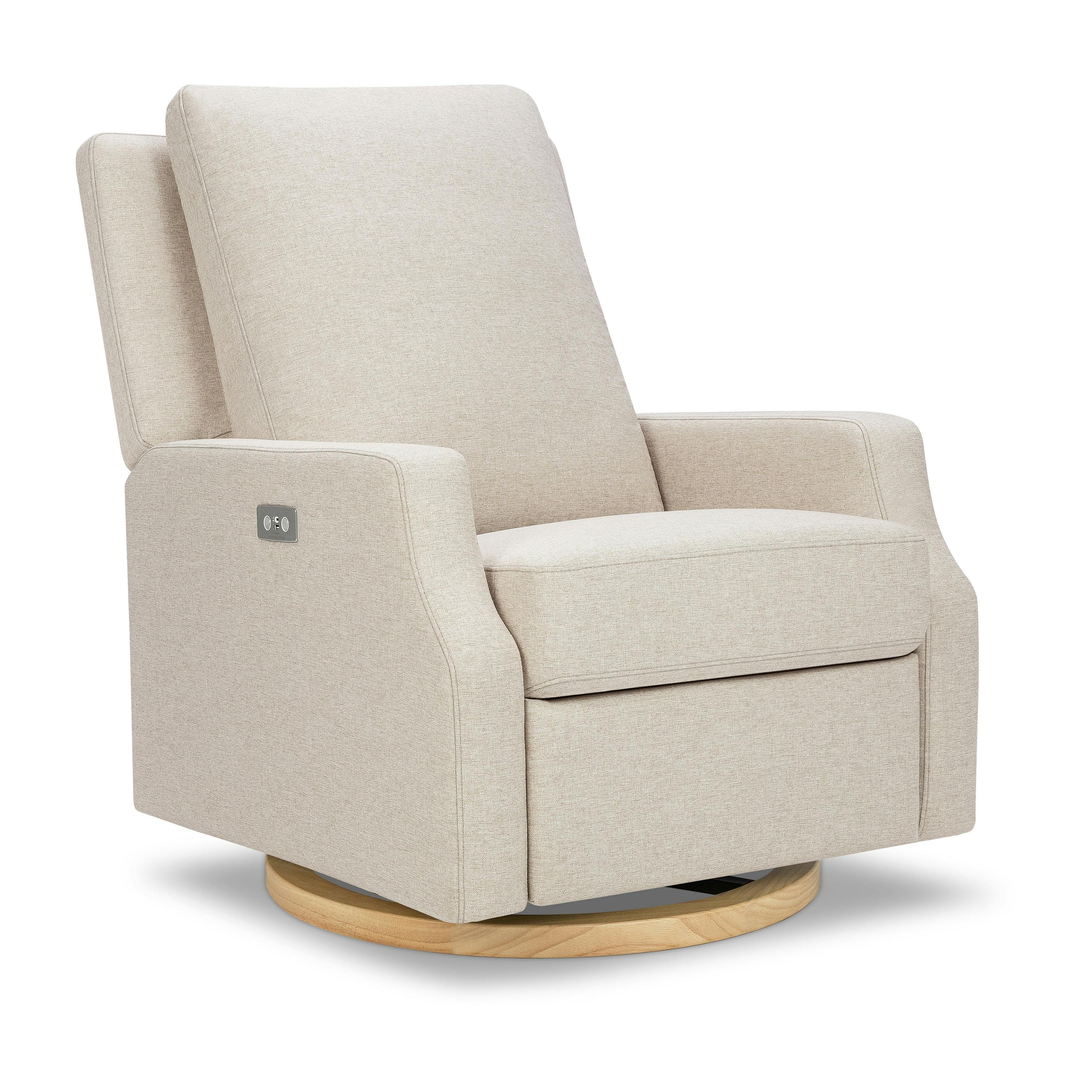 Crewe Electronic Recliner and Swivel Glider in Eco-Performance Fabric | Water Repellent & Stain Resistant in Performance Beach Eco-Weave with Light Wood Base