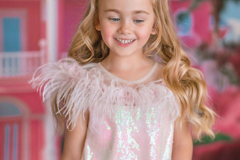 Iridescent Stardust Pink Sequin Birthday Dress for Girls