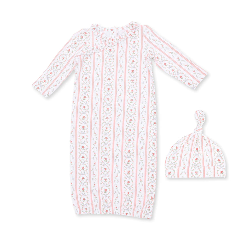Marnie Rosebud Stripe - Kimono Gown and Knotted Hat