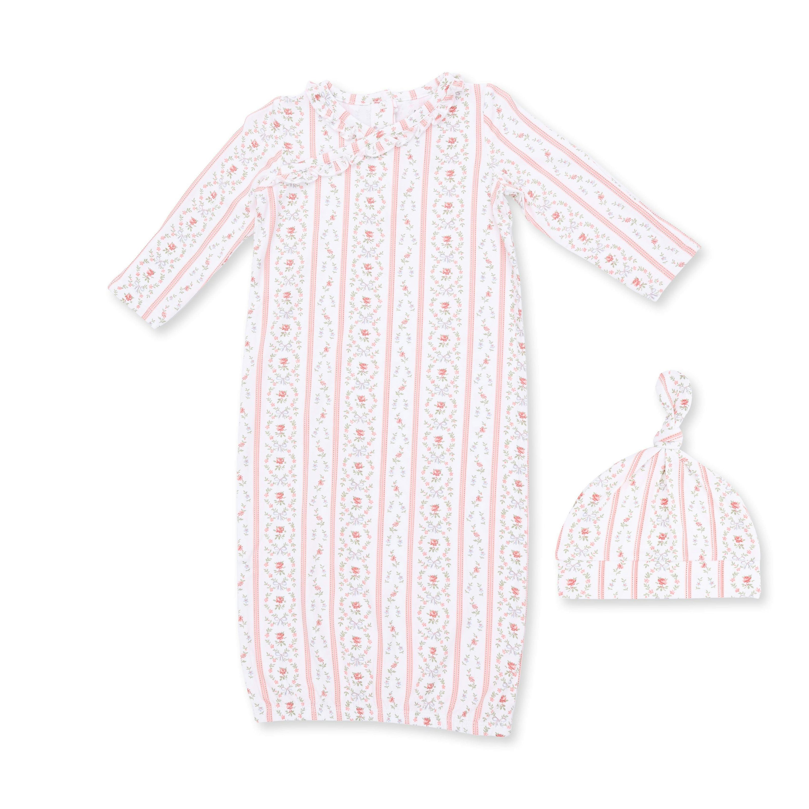 Marnie Rosebud Stripe - Kimono Gown and Knotted Hat