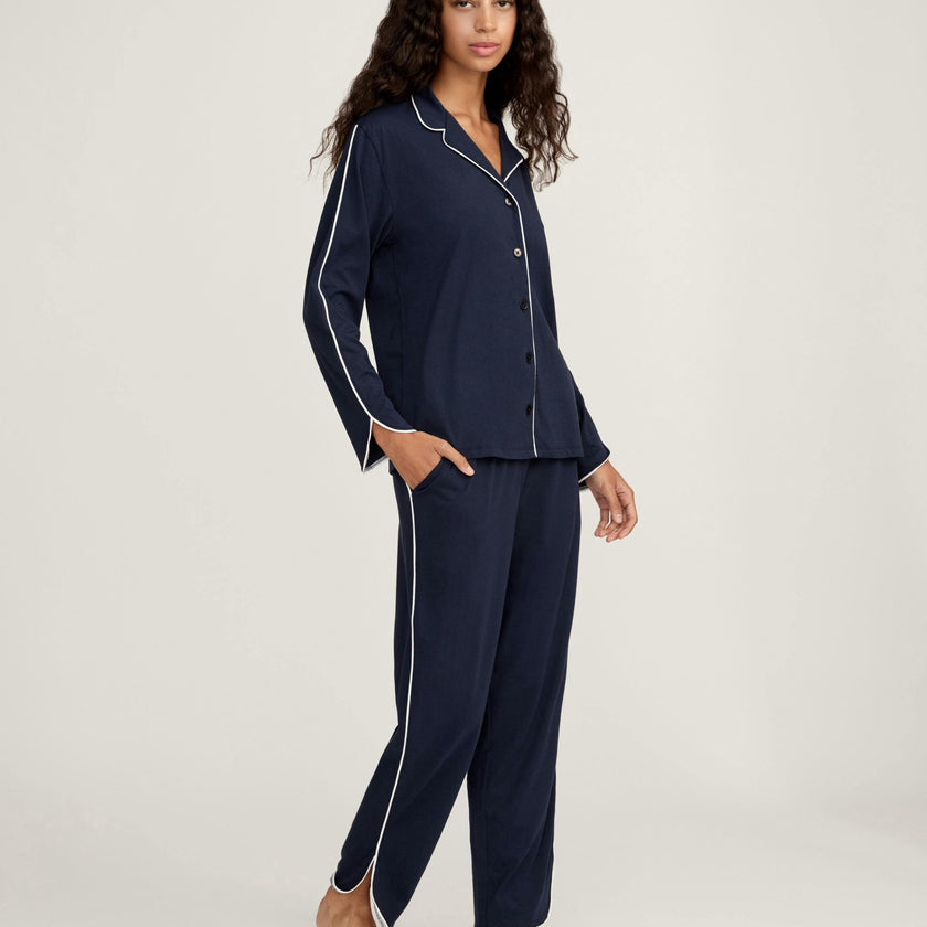 The Margaux Pima Pajama Set in Navy