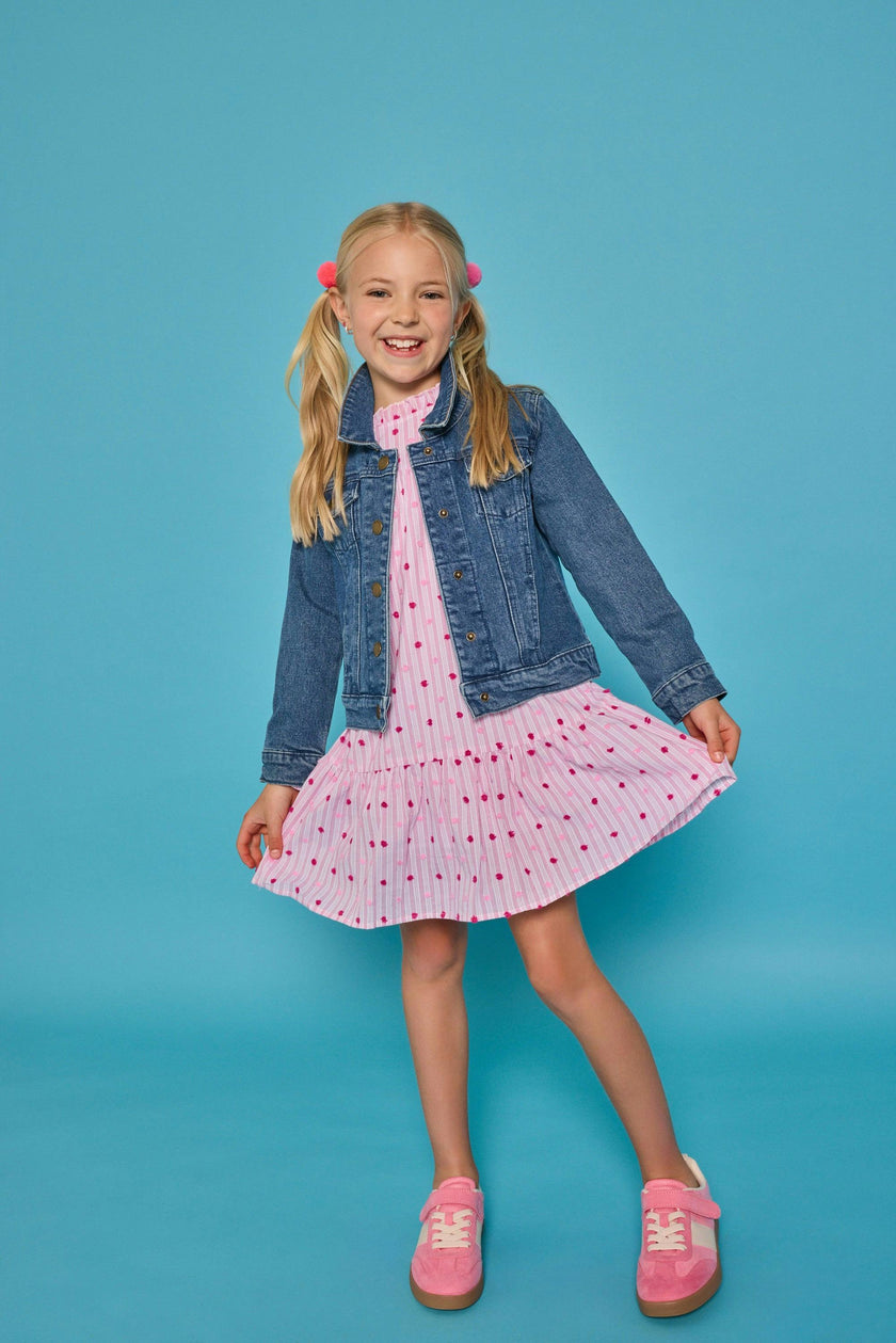 Jody Dress - Magenta Clip Dot Stripe