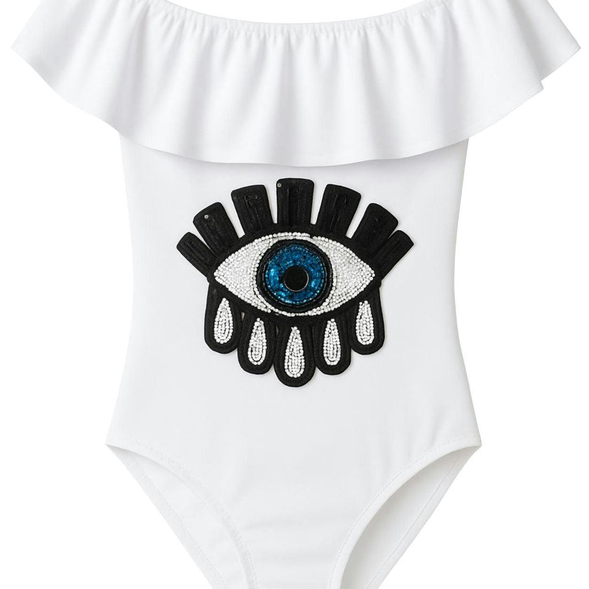 White Sequin Eye Swimsuit