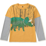Triceratops Crew Neck Layered Long Sleeve T-Shirt, Orange