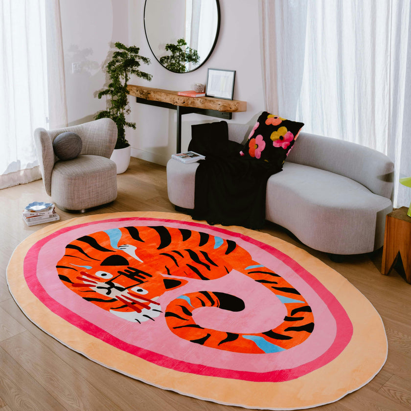 Oval Tiger Area Rug by Lu Yang