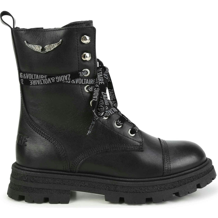 Logo-Print Laces Leather Combat Boots
