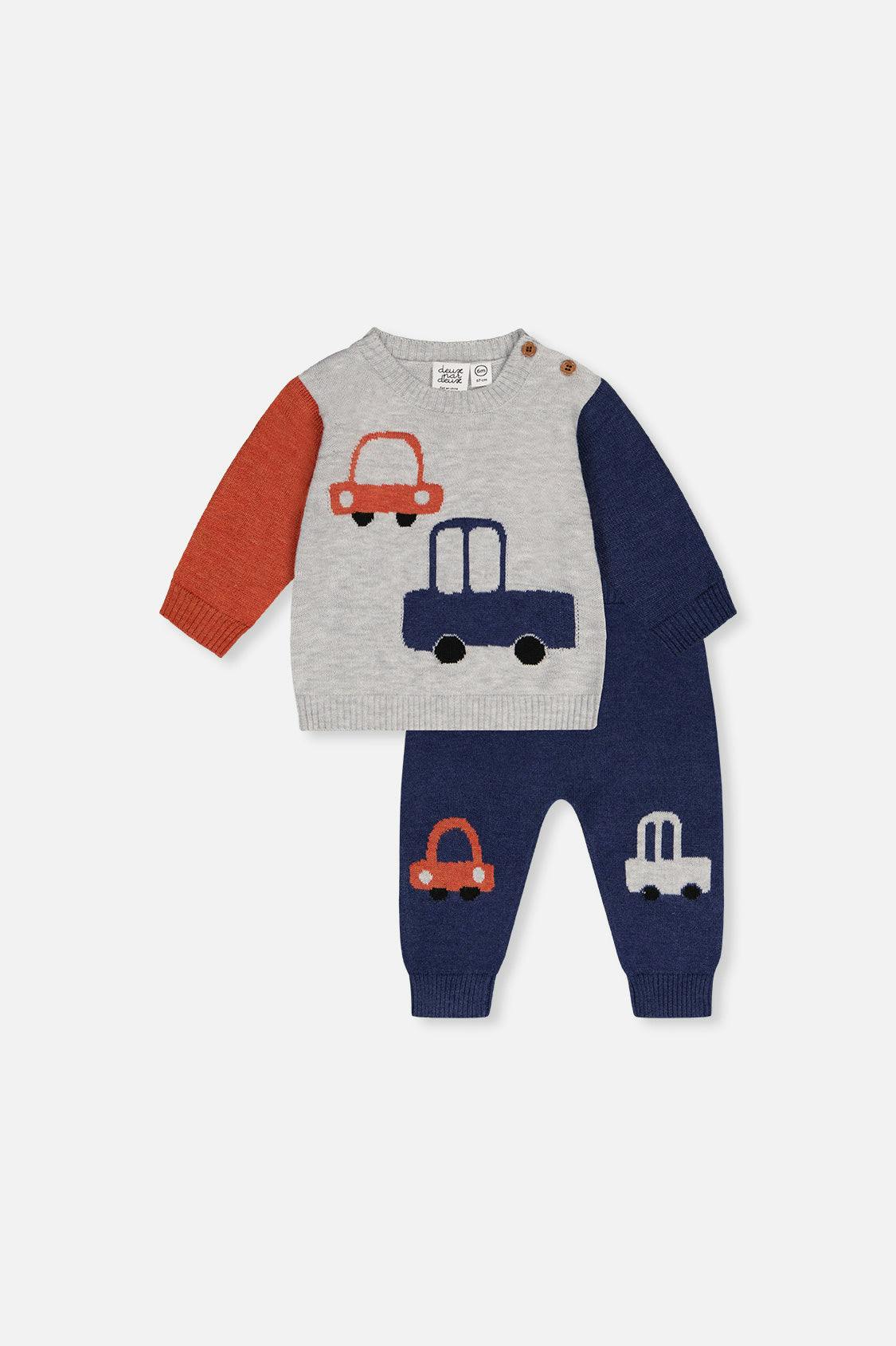 Knitted Top and Pants Set Blue and Orange