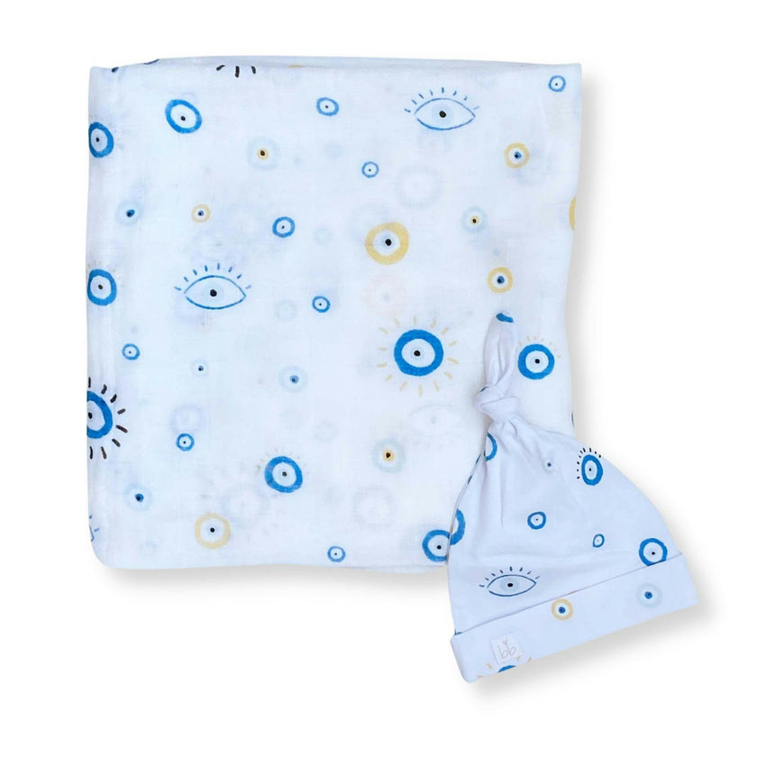 Bamboo Muslin Swaddle Blanket & Topknot Set - Gingham