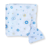 Bamboo Muslin Swaddle Blanket & Topknot Set - Busy Bees
