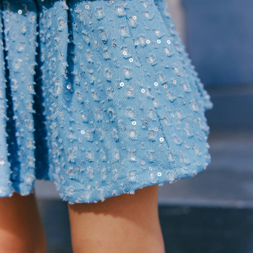 Denim Sparkle Pleated Short Skirt