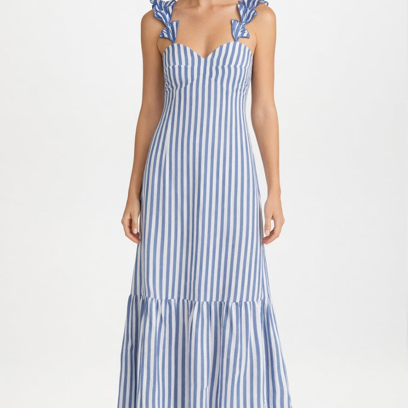 Zoe Coastal Blue Stripe Midi Dress
