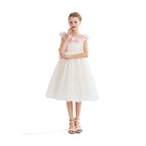 White Silvera Dress with Pink Petal Trim