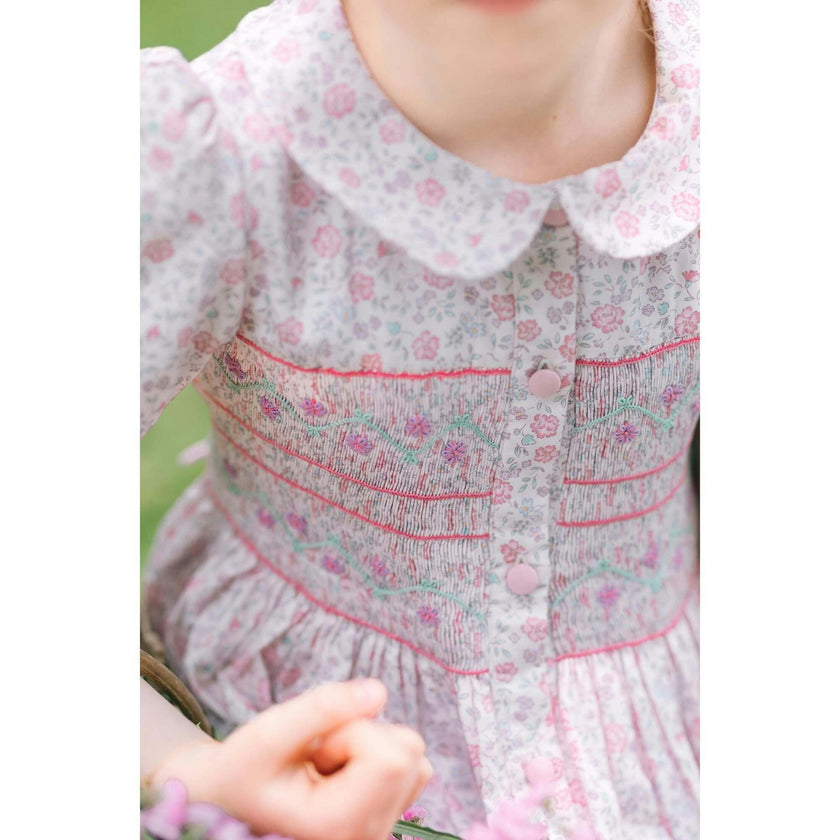 Violette Pink Floral Short Puff Smocked Dress