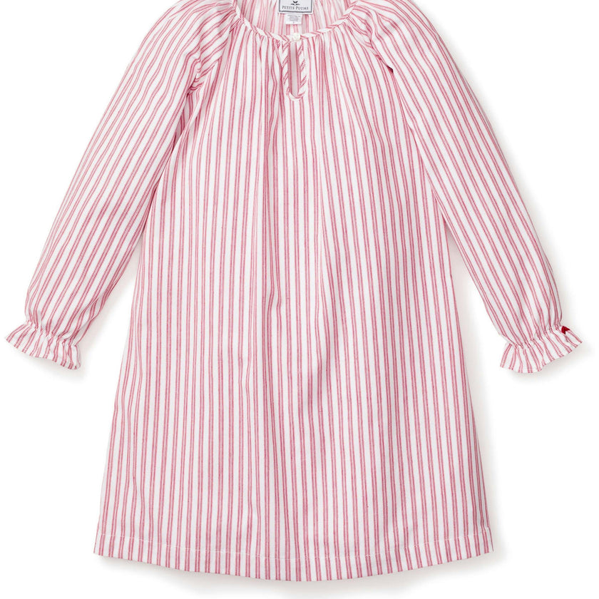 Girl's Twill Delphine Nightgown in Antique Red Ticking
