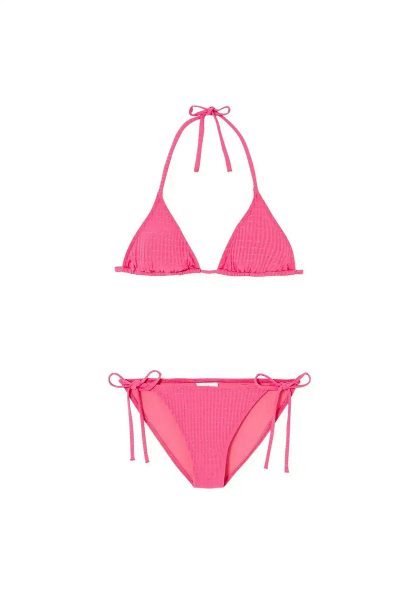 Girls' triangle two-piece swimsuit, pink/gold | CALYPSO 2P TRIANGLE