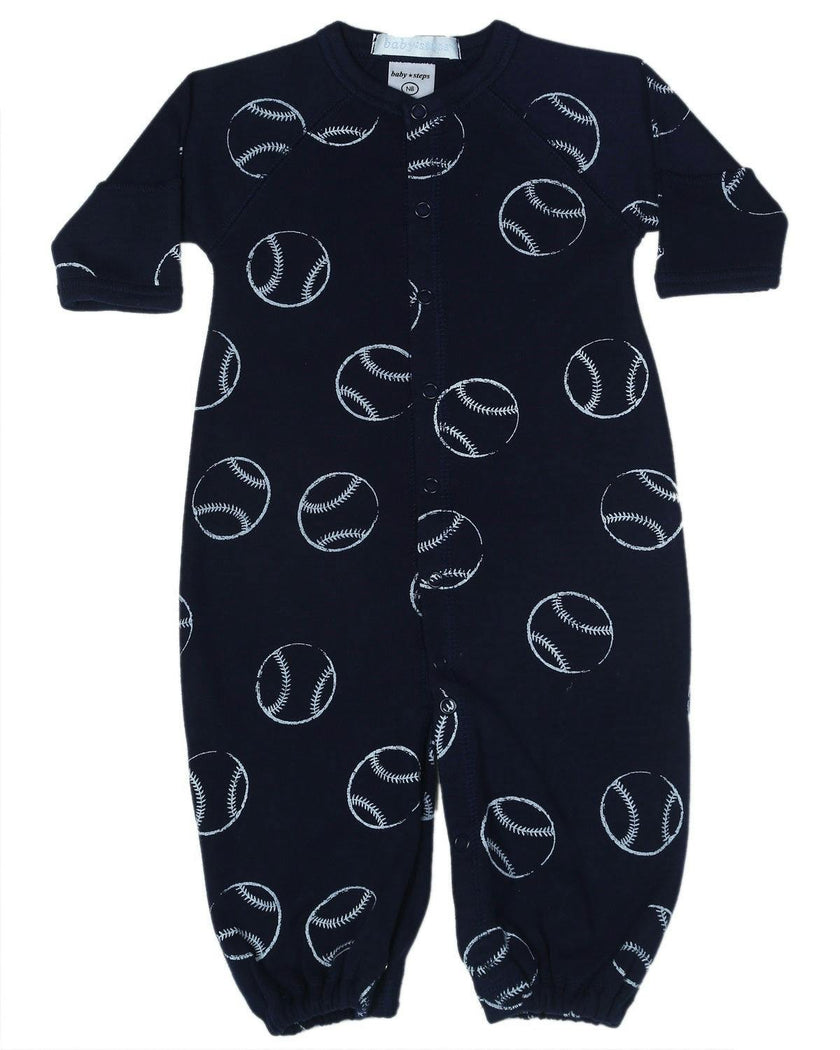 Baby Converter Gown - Baseballs on Navy