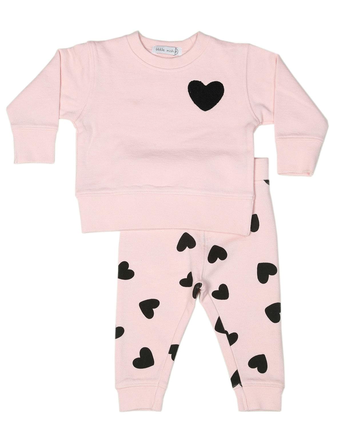 Baby Chenille Heart Sweat Set - Pink