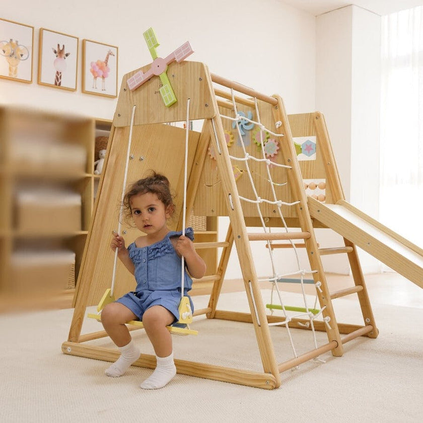 Avenlur Cherry 5-in-1 Wooden Indoor Climber – Montessori Play Gym for Toddlers & Kids