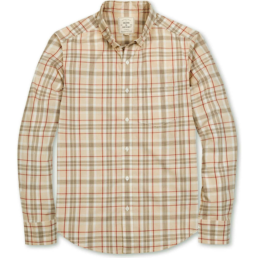 Men's Organic Long Sleeve Stretch Poplin Button Down Shirt, Beige