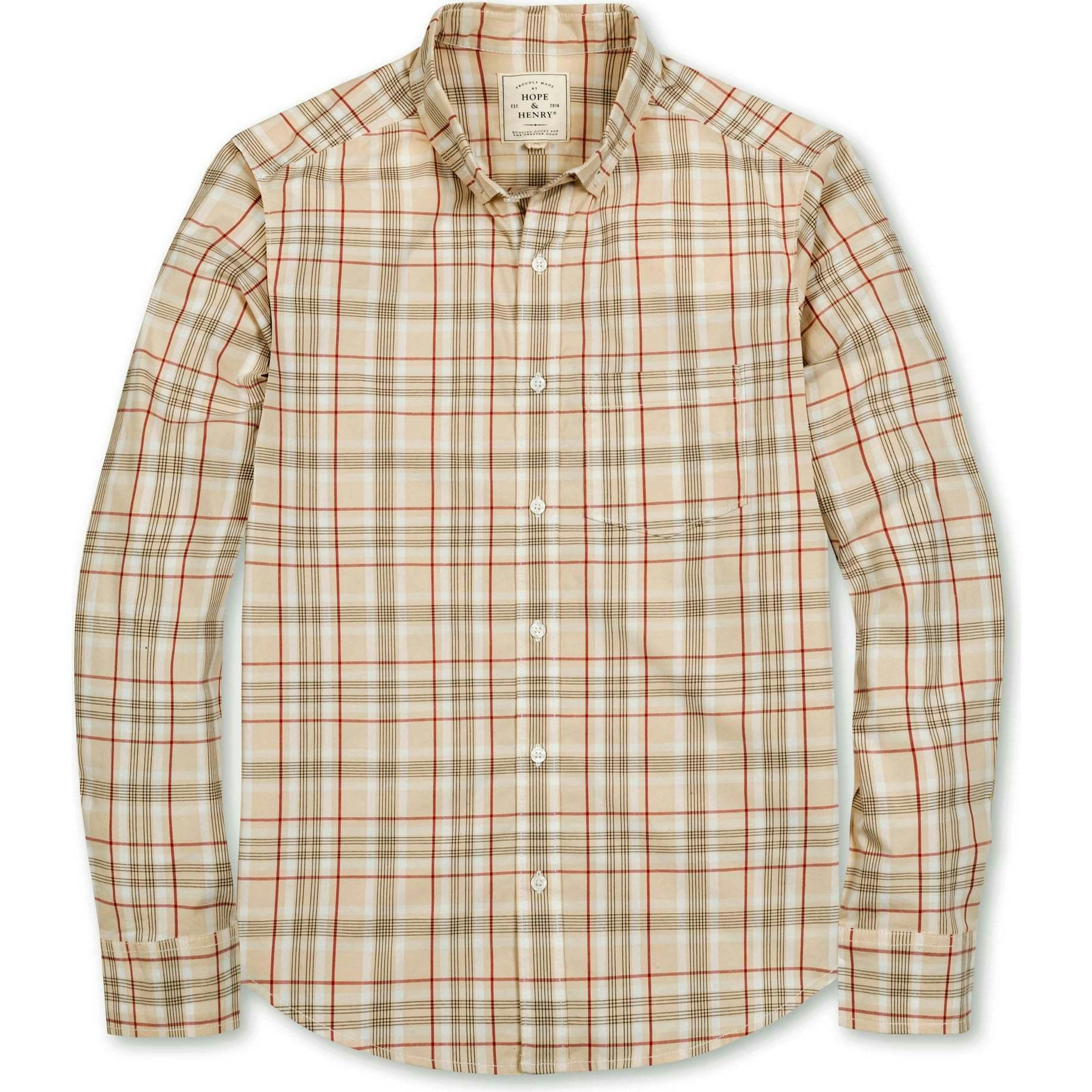 Men's Organic Long Sleeve Stretch Poplin Button Down Shirt, Beige