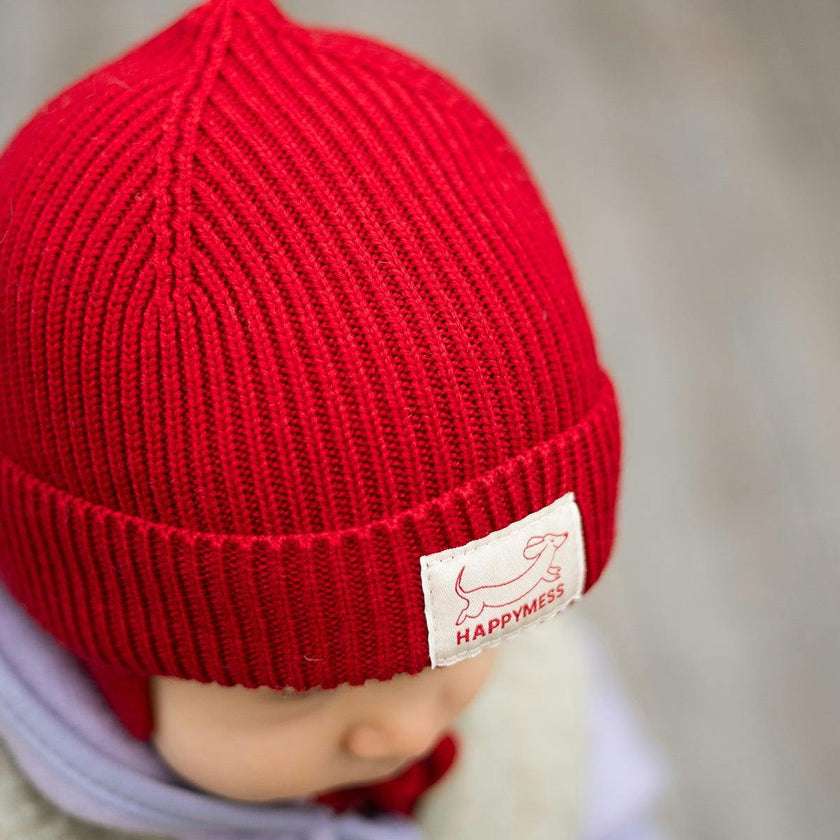 children's merino hat - retro red
