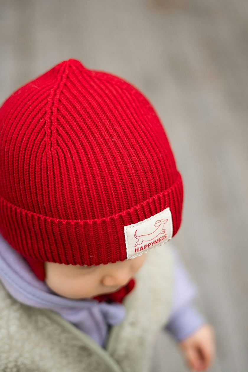 children's merino hat - retro red