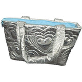 SILVER SHINING HEART PUFFY OVERNIGHT BAG
