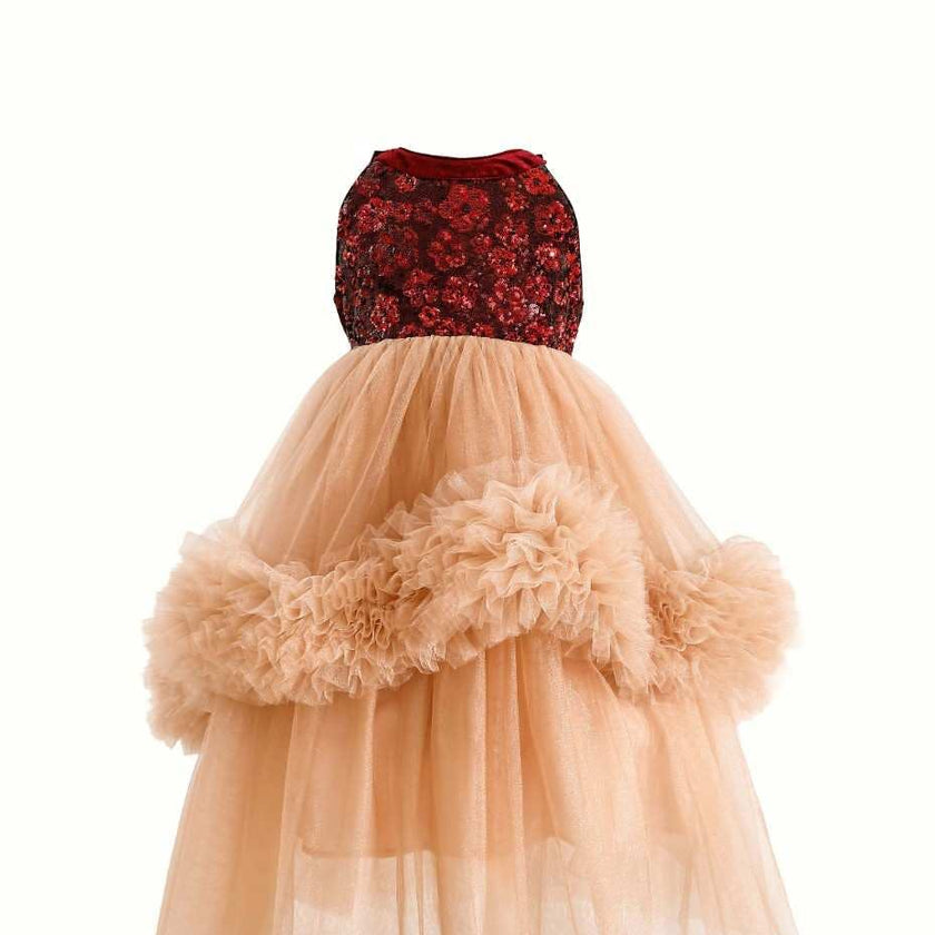 Peach Tulle Pom-Pom Dress
