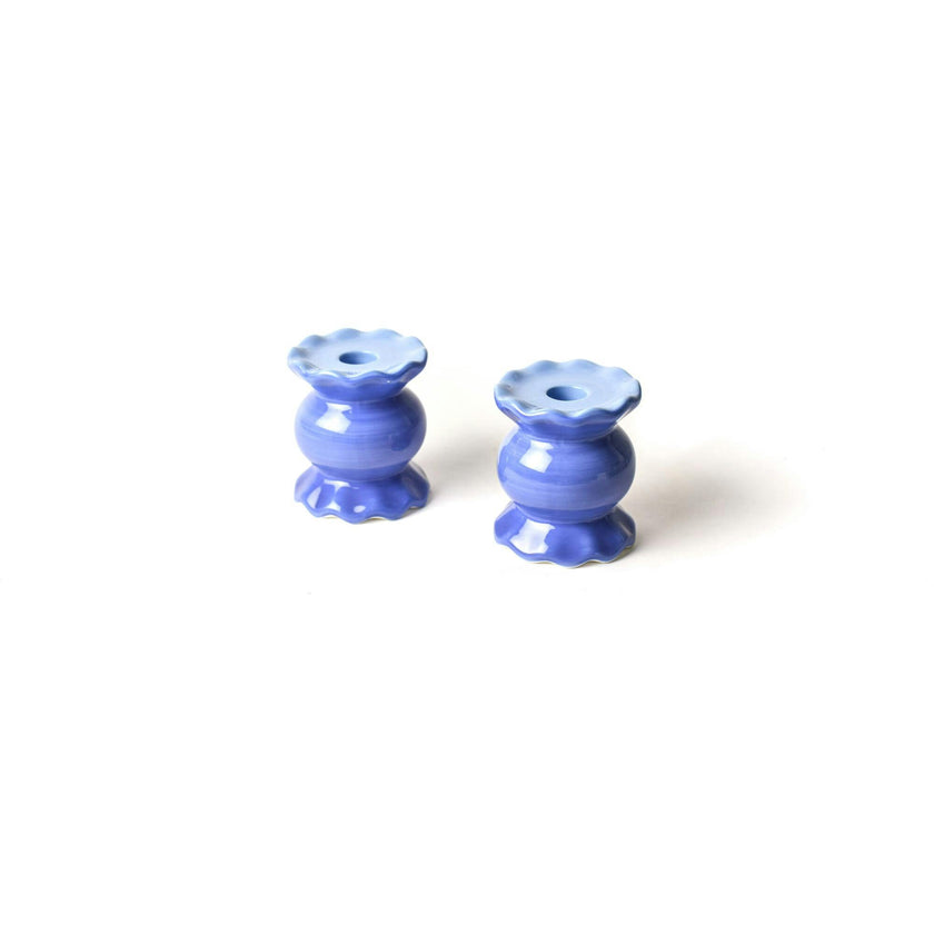 Iris Blue Small Knob Candle Holder with Ruffle