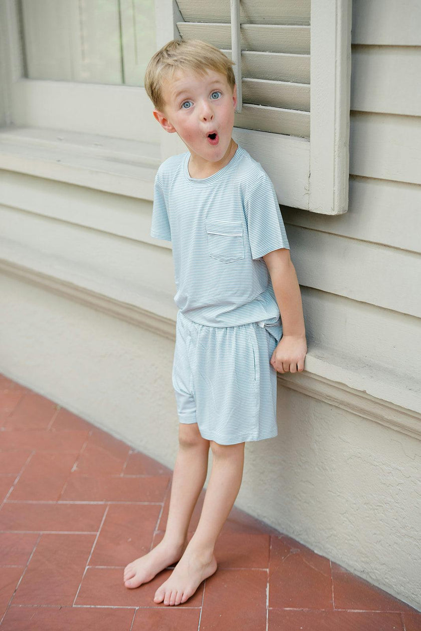 Pistachio Mini-Stripe Shorts & T-Shirt Set