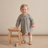 Organic Peter Pan Collar Dress - Charcoal Plaid