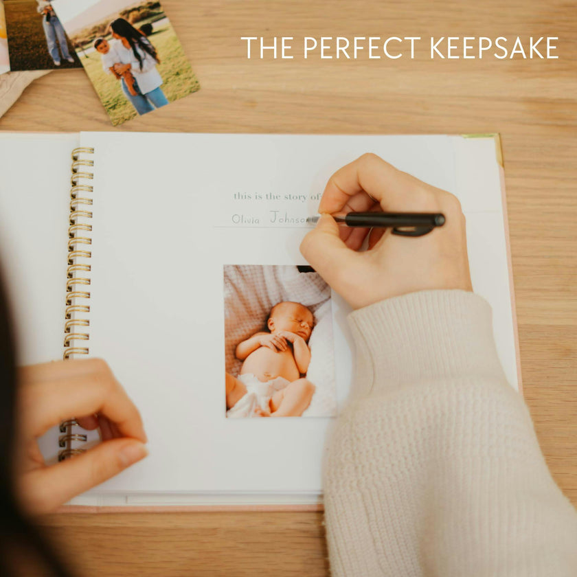 Keepsake Baby Memory Book for Boys and Girls - Timeless First 5 Year Baby Book - Linen Journal Scrapbook & Photo Album - Record Every Milestone Birth to Age 5