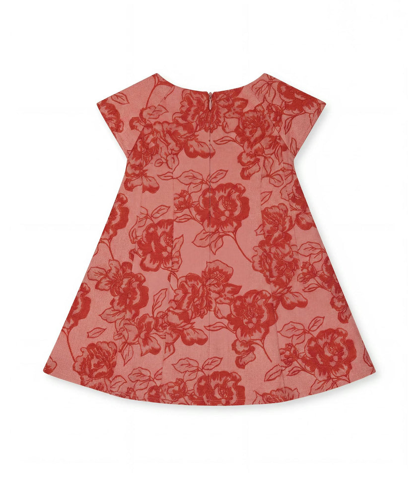 Rose Baby Dress, Red Flower Jacquard
