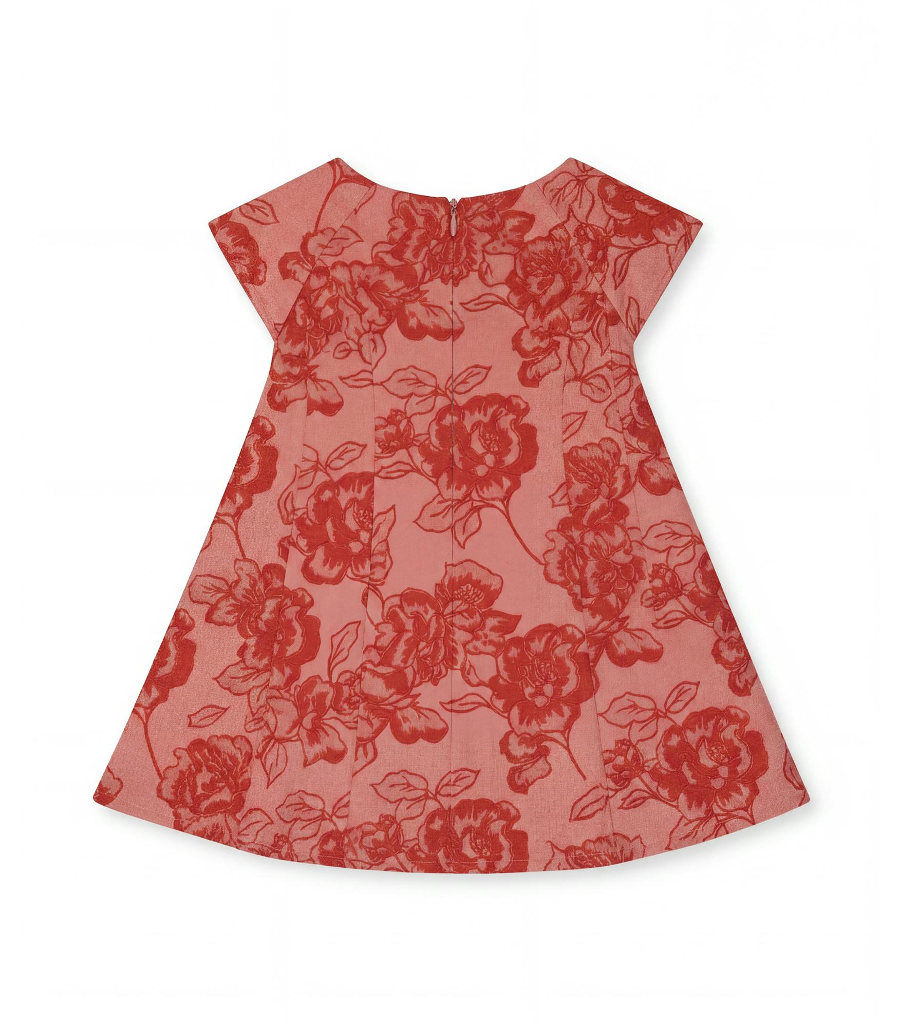 Rose Baby Dress, Red Flower Jacquard