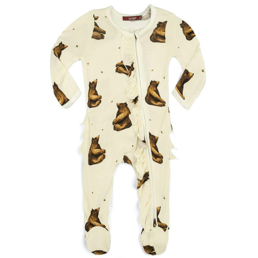 Honey Bamboo Ruffle Zipper Footed Romper