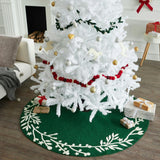 Handmade Felt Cream Branches and Stars Green Christmas Tree Skirt 60"