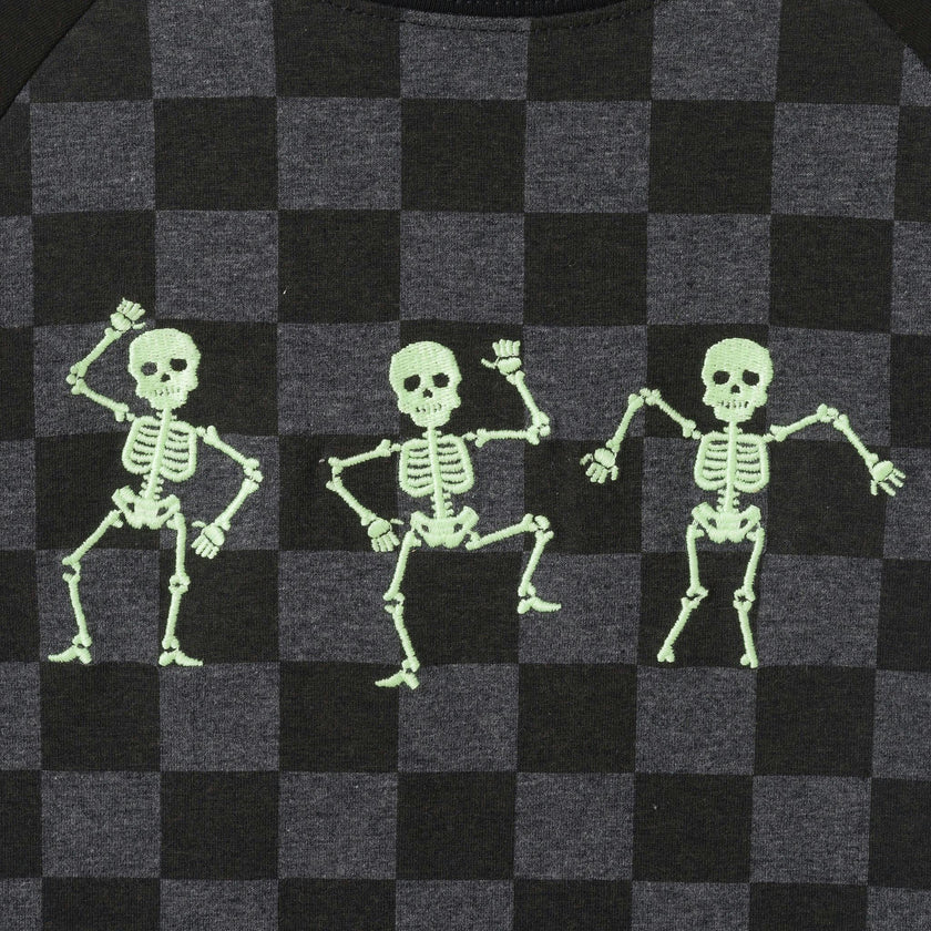 Boys Raglan Graphic Tee | Glow Dancing Skeletons - Black