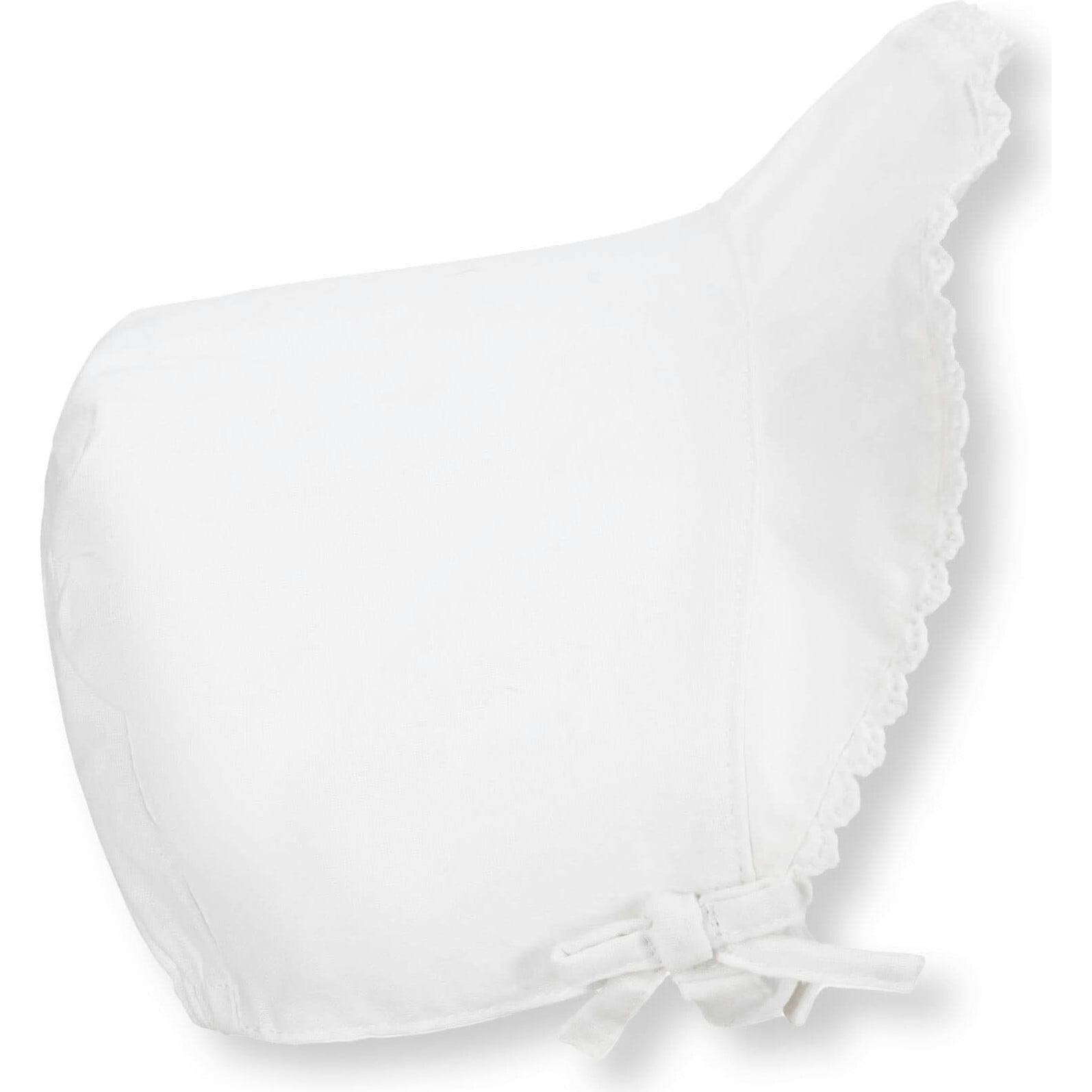 Brimmed Linen Baby Bonnet, White