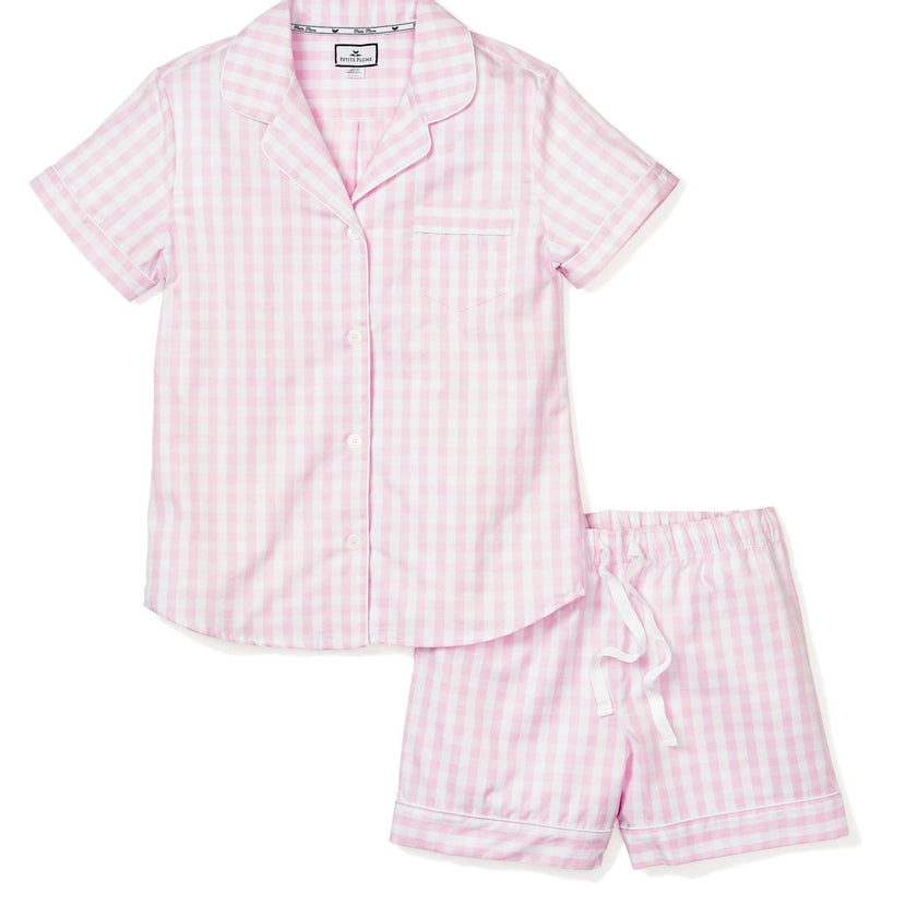 Women's Twill Pajama Short Set in Pink Gingham