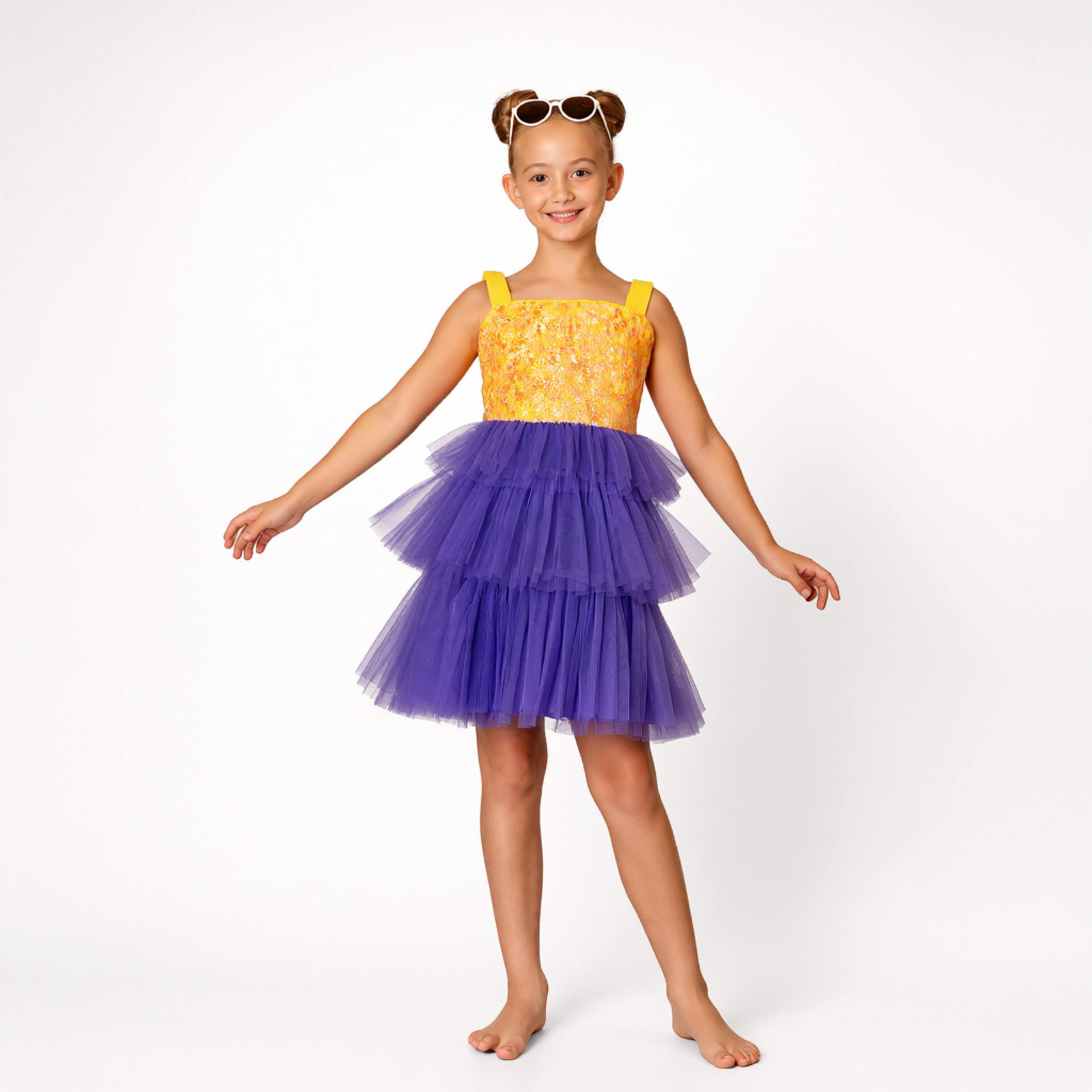 Citrus Bloom Purple Sequin Tulle Birthday Dress for Girls
