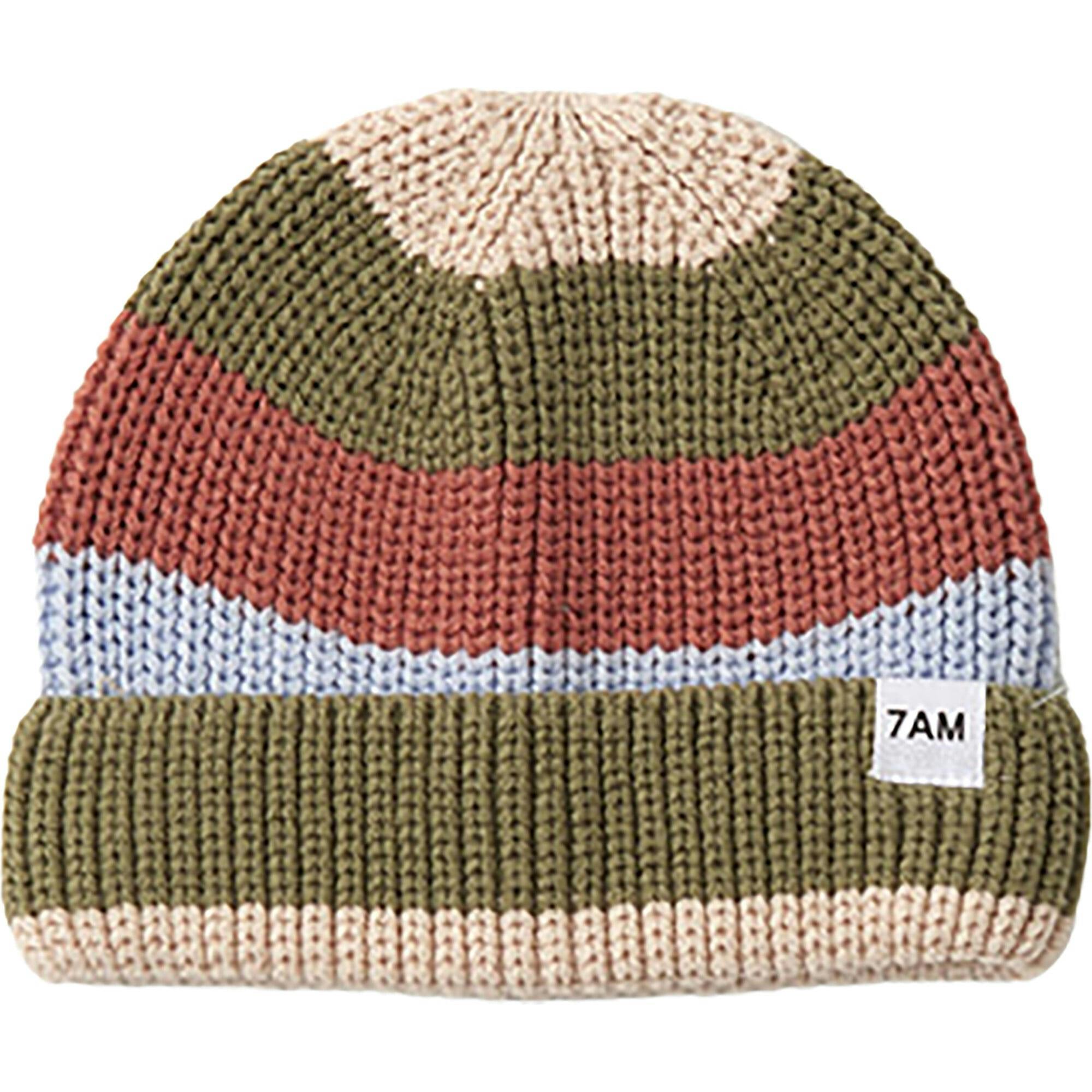 Chunky Ribbed Knit Striped Elastic Fit Beanie Hat