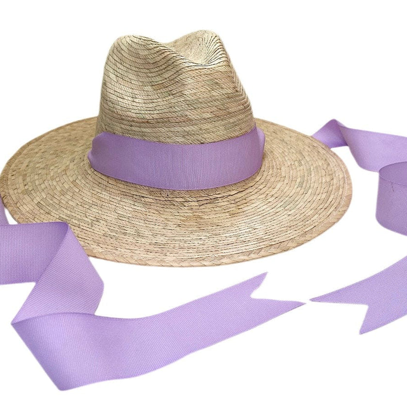Zinnia Sun Hat for Little Girls (Age 4-10) - Long Lilac Grosgrain Ribbon
