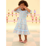 Mini Roselyn Dress in Blue Linear Floral Print